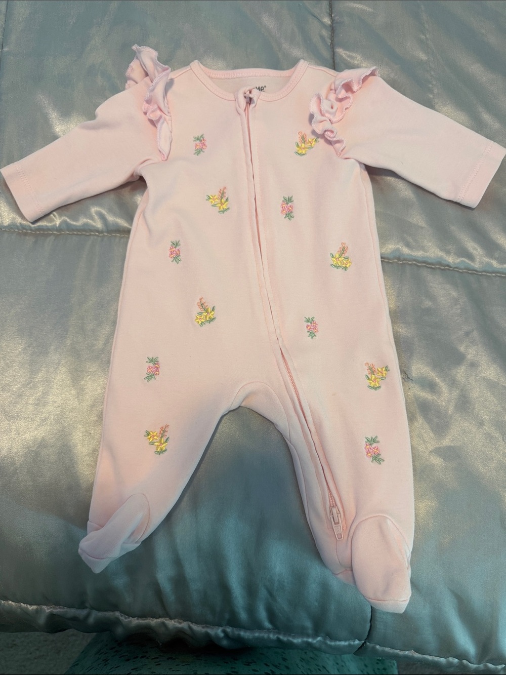 Little Me Light Pink Floral Footed One-Piece